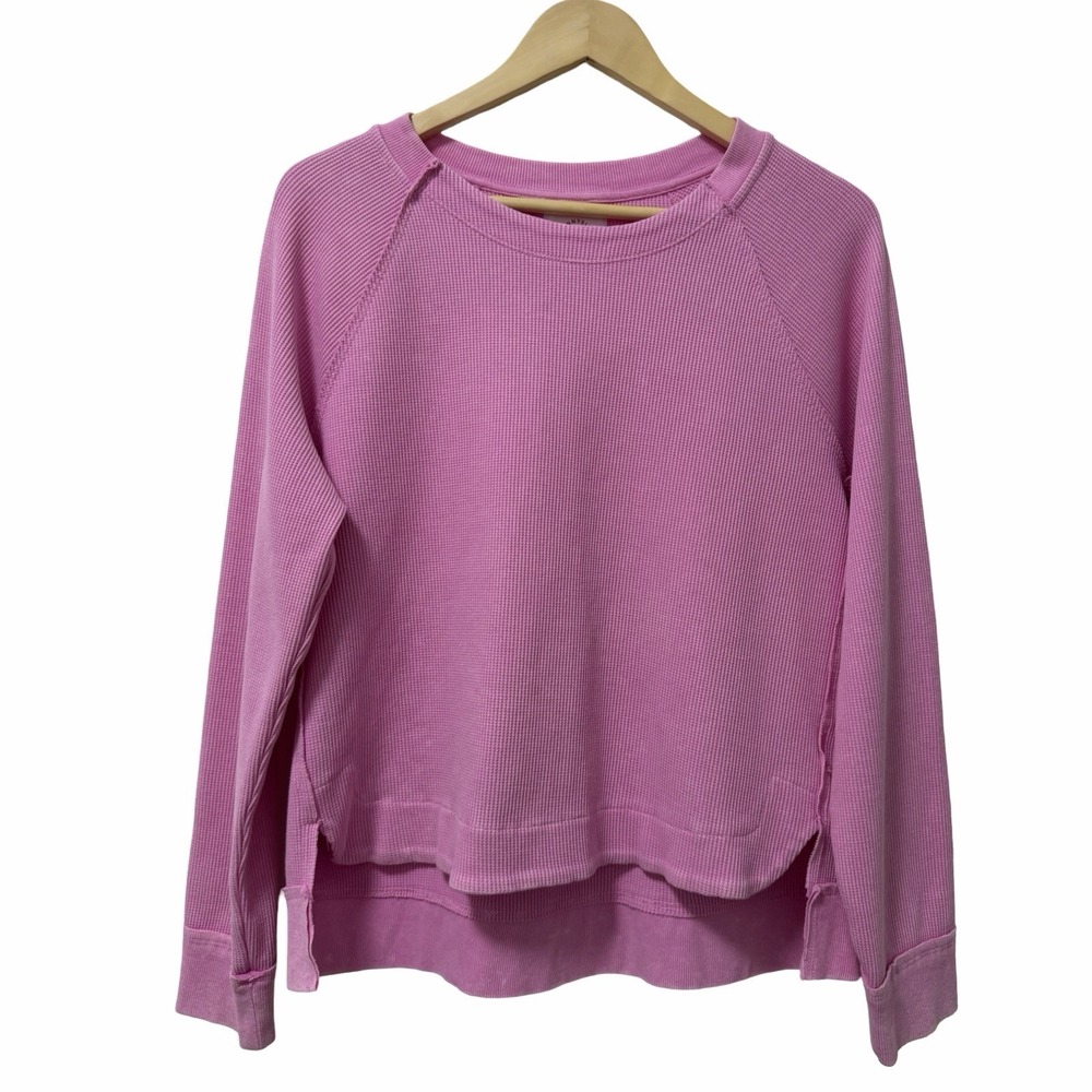 SUNDRY Womens Waffle Thermal Long Sleeve Top Size L Pink Preppy Casual Lounge